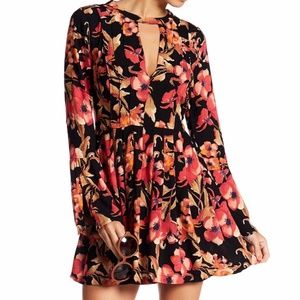 Free People Black Tegan Floral Print Cutout Dress